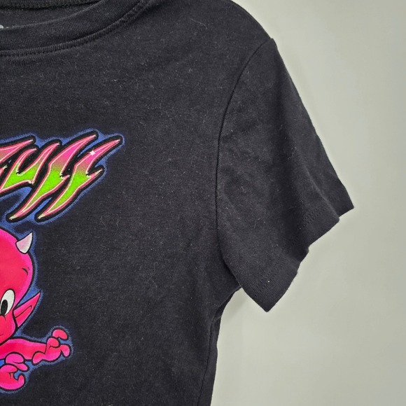 Hot Stuff Graphic‎ Tee Little Devil Cartoon Black Crop Top Women's Size L - Picture 5 of 8